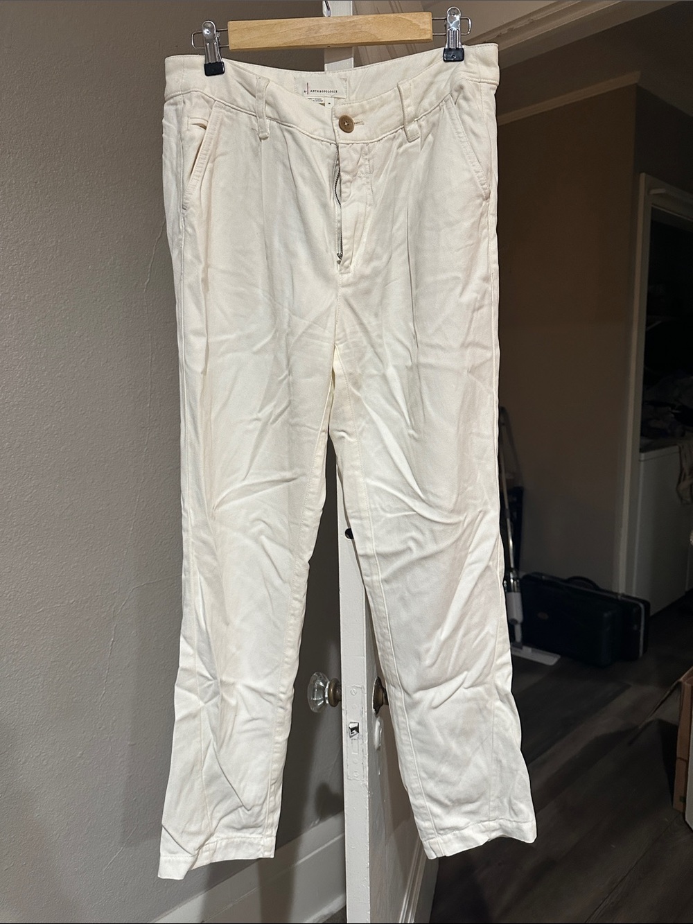 Anthropologie Women's Cream Tapered Trousers